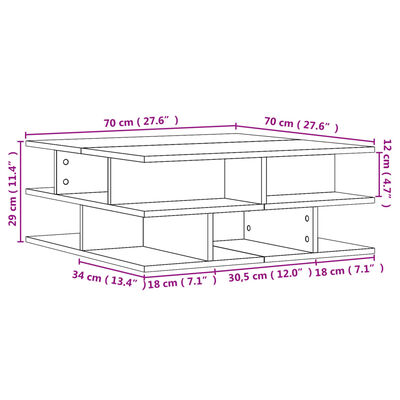 vidaXL Mesa de centro madera de ingeniería roble marrón 70x70x29 cm