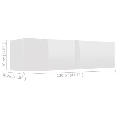 vidaXL Mueble TV madera contrachapada blanco brillante 120x30x30 cm