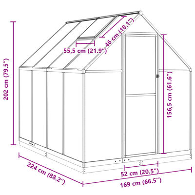 vidaXL Invernadero con marco base aluminio verde 224x169x202 cm