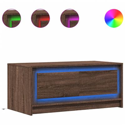 vidaXL Mesa de centro con luces LED madera de ingeniería marrón roble