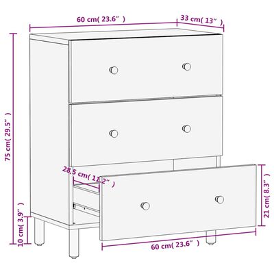 vidaXL Aparador madera maciza de mango negro 60x33x75 cm