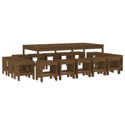 vidaXL Set de comedor de jardín 17 pzas madera maciza pino marrón miel