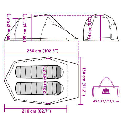 vidaXL Tienda de campaña túnel 2 personas impermeable gris y naranja