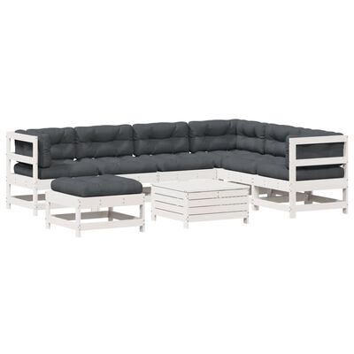 vidaXL Set muebles jardín con cojines 8 pzas madera maciza pino blanco