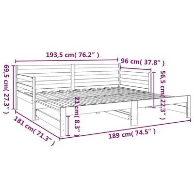 vidaXL Sofá cama extraíble madera maciza de pino blanco 2x(90x190) cm