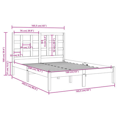 vidaXL Estructura de cama de madera maciza de pino 160x200 cm