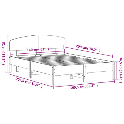 vidaXL Estructura de cama sin colchón madera maciza de pino 160x200 cm