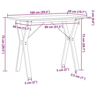 vidaXL Mesa de comedor marco Y madera maciza pino y hierro 100x50x75cm