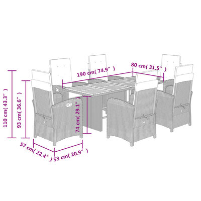 vidaXL Set comedor jardín 7 pzas y cojines ratán sintético gris