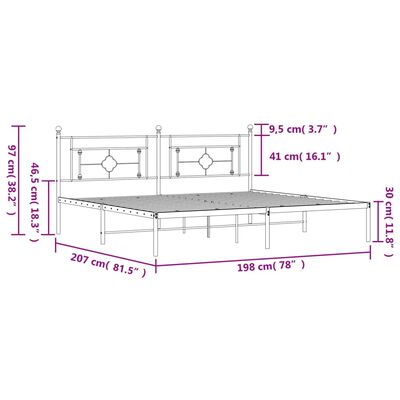 vidaXL Estructura cama sin colchón con cabecero metal negro 193x203 cm