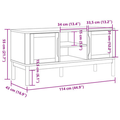 vidaXL Mueble de TV FLORO madera maciza pino marrón cera 114x43x55 cm