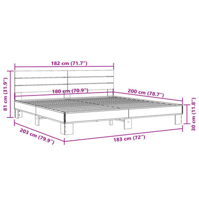 vidaXL Estructura cama madera ingeniería metal marrón roble 180x200 cm