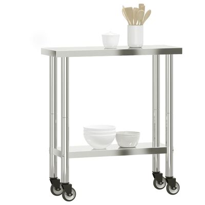 vidaXL Mesa de trabajo de cocina con ruedas acero inox 82,5x30x85 cm