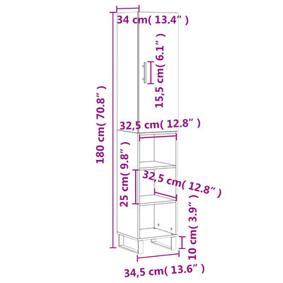 vidaXL Aparador alto madera contrachapada blanco brillo 34,5x34x180 cm