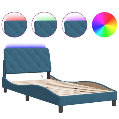 vidaXL Estructura de cama con luces LED terciopelo azul 100x200 cm