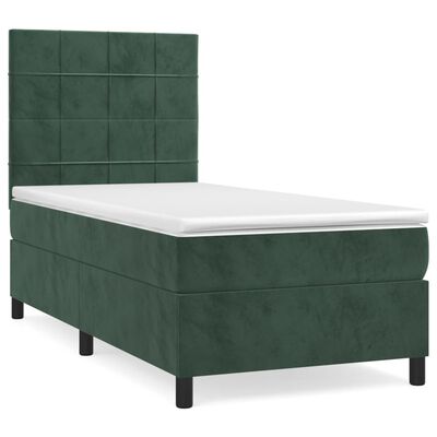 vidaXL Cama box spring con colchón terciopelo verde oscuro 100x200 cm