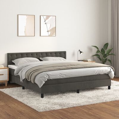 vidaXL Cama box spring con colchón terciopelo gris oscuro 180x200 cm