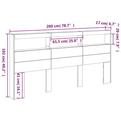 vidaXL Cabecero de cama con luz LED gris Sonoma 200x17x102 cm