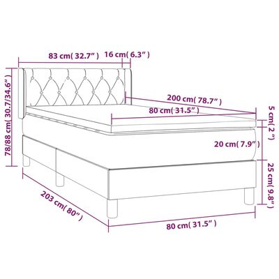 vidaXL Cama box spring con colchón terciopelo gris oscuro 80x200 cm