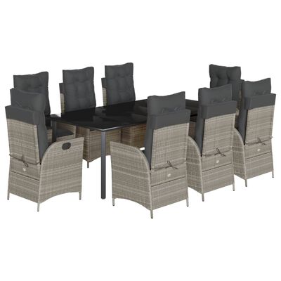 vidaXL Set comedor de jardín 9 pzas cojines ratán sintético gris claro