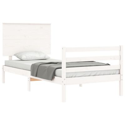 vidaXL Estructura de cama individual con cabecero madera maciza blanco