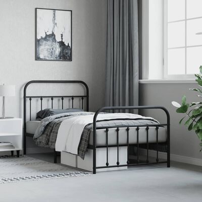 vidaXL Estructura cama sin colchón con estribo metal negro 100x190 cm