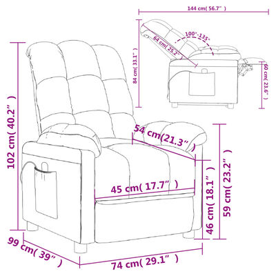 vidaXL Sillón de masaje reclinable de tela gris taupé