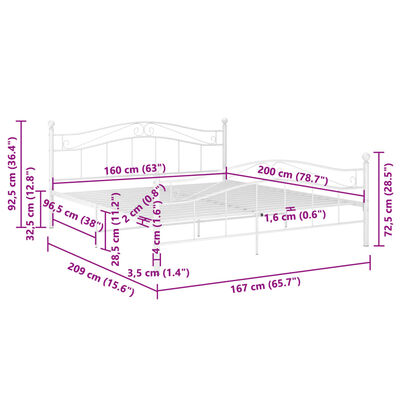 vidaXL Estructura de cama de metal blanca 160x200 cm