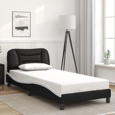 vidaXL Estructura cama con LED cuero sintético negro blanco 90x190 cm