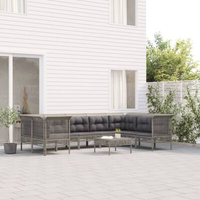 vidaXL Set de muebles de jardín 9 pzas y cojines ratán sintético gris