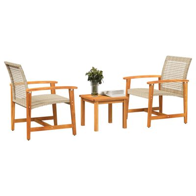 vidaXL Juego de bistro de 3 piezas ratán PE beige y madera de acacia