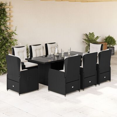 vidaXL Set de comedor de jardín 9 pzas y cojines ratán sintético negro