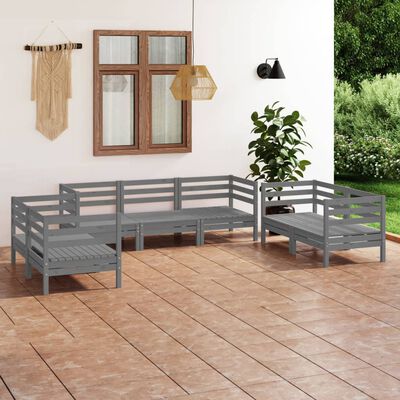 vidaXL Juego de muebles de jardín 7 piezas madera maciza de pino gris