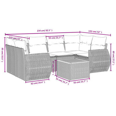 vidaXL Set sofás de jardín 7 piezas y cojines ratán sintético beige