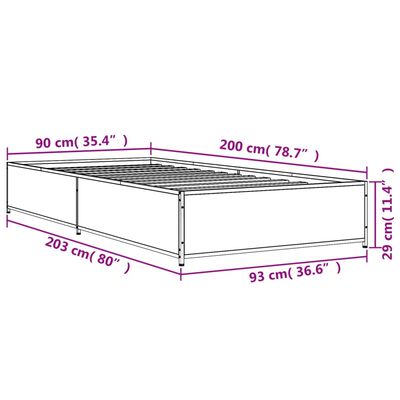 vidaXL Estructura cama madera ingeniería metal roble Sonoma 90x200 cm