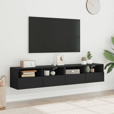 vidaXL Muebles de pared TV 2 uds madera ingeniería negro 80x30x30 cm