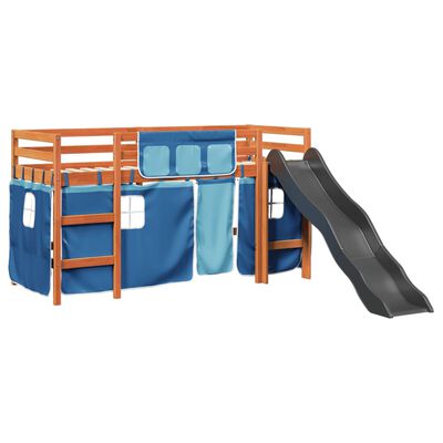 vidaXL Cama alta para niños con cortinas madera pino azul 80x200 cm