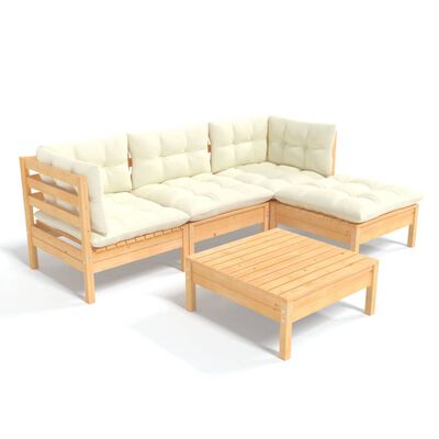 vidaXL Muebles de jardín 5 piezas cojines madera de pino crema