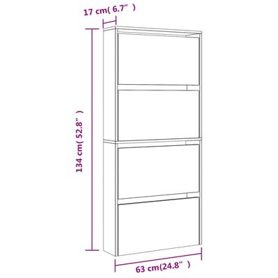 vidaXL Mueble zapatero con espejo 4 niveles gris Sonoma 63x17x134 cm