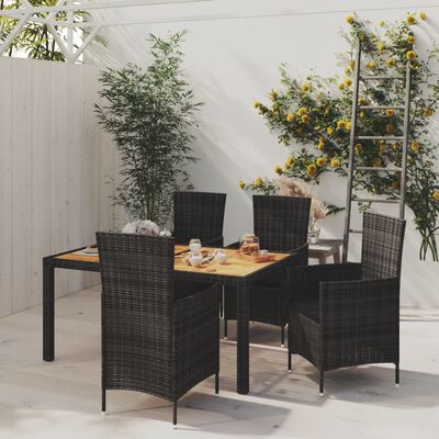 vidaXL Juego de comedor jardín 5 pzas y cojines ratán sintético negro