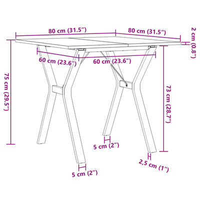 vidaXL Mesa de comedor marco Y madera maciza pino y hierro 80x80x75 cm