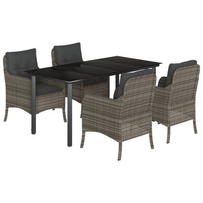 vidaXL Set comedor de jardín 5 piezas con cojines ratán sintético gris