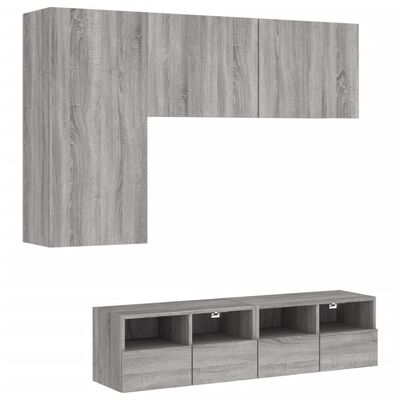 vidaXL Muebles de TV de pared 4 pzas madera de ingeniería gris Sonoma