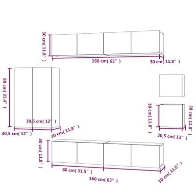 vidaXL Set de muebles de TV 8 pzas madera contrachapada blanco brillo