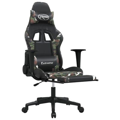 vidaXL Silla gaming con reposapiés cuero sintético negro camuflaje