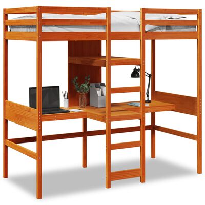 vidaXL Cama alta sin colchón madera maciza pino marrón cera 75x190 cm