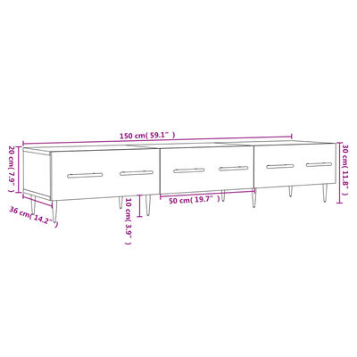 vidaXL Mueble de TV madera de ingeniería blanco brillo 150x36x30 cm