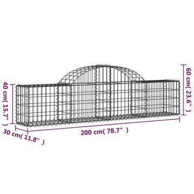 vidaXL Cestas de gaviones 11 uds forma de arco hierro 200x30x40/60 cm