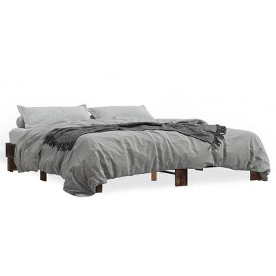 vidaXL Estructura cama madera ingeniería metal roble ahumado 160x200cm