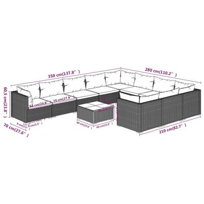 vidaXL Set de muebles de jardín 11 pzas y cojines ratán sintético gris